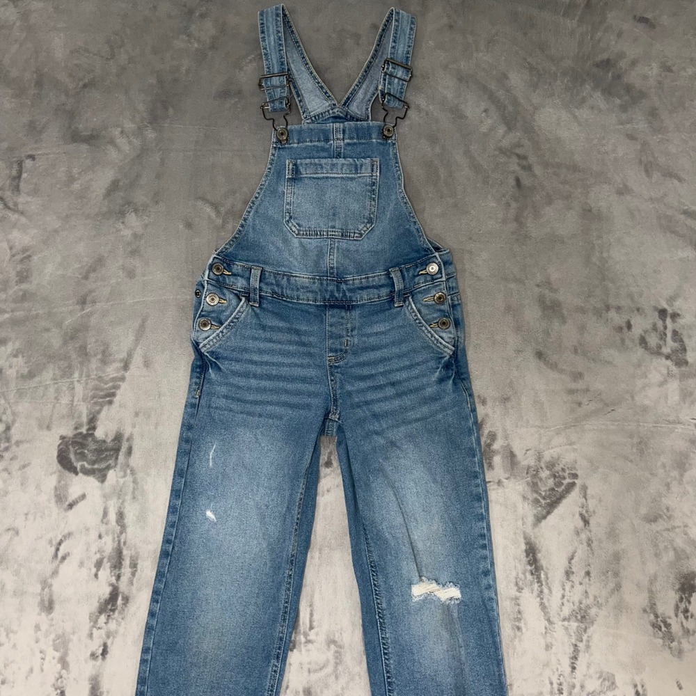 SO Denim Overalls Medium Wash Distressed Straight Leg Bib Jumpsuit Size 8